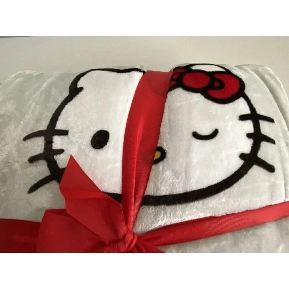 Hello Kitty Full Queen 90x90”‎ Soft Grey Talk Speech Bubble Plush Blanket NEW